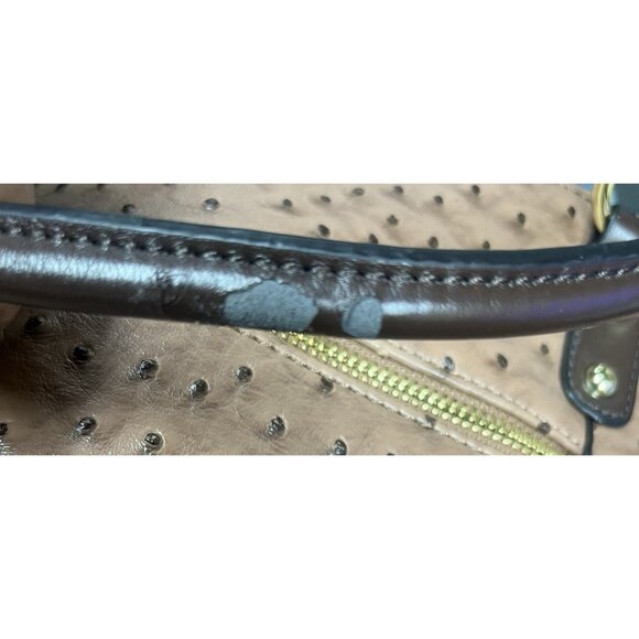 Giani Bernini Classy Ostrich-Embossed Dome Satchel Brown Handbag Purse New - Picture 10 of 10